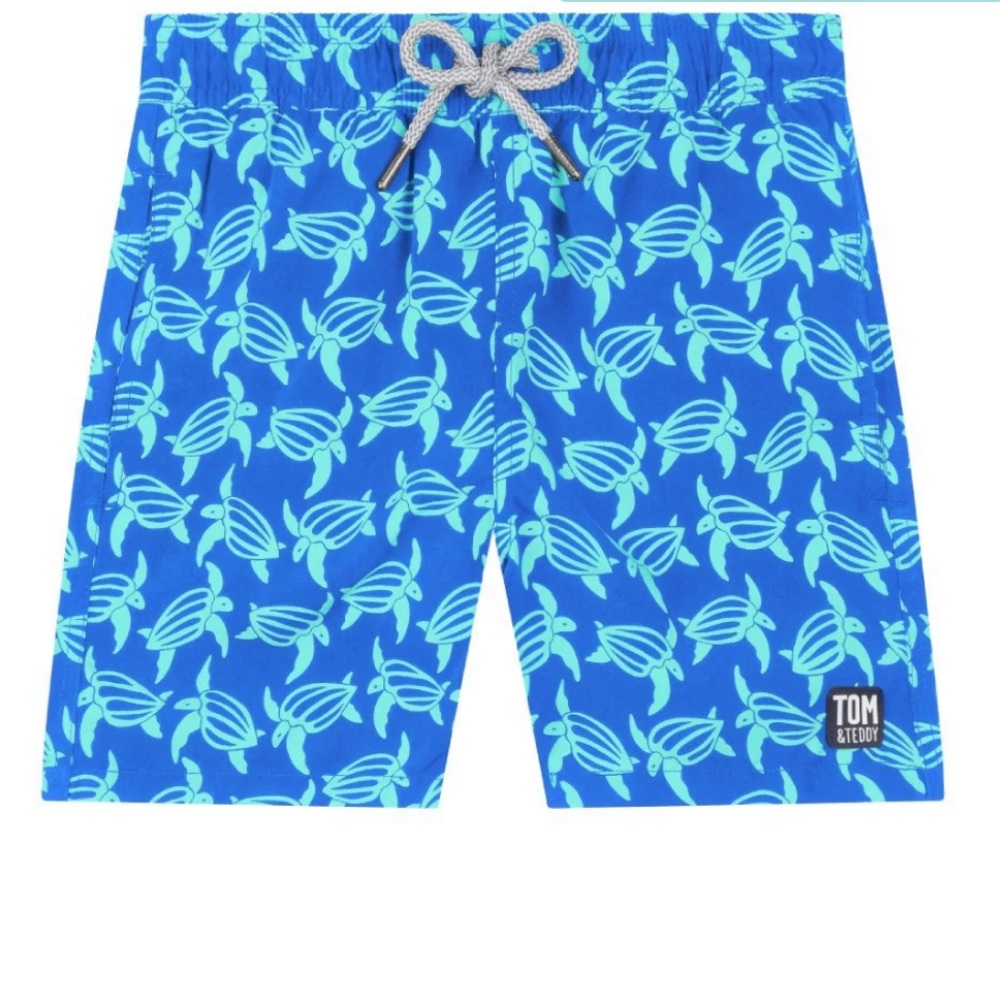 Tom and Teddy Swim Trunks - Blue & Ice Green Turtles